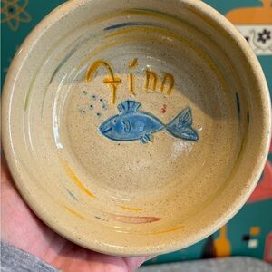 Handcrafted pottery Fish Bowl Finn/cat dish/trinket- signed 5.5”